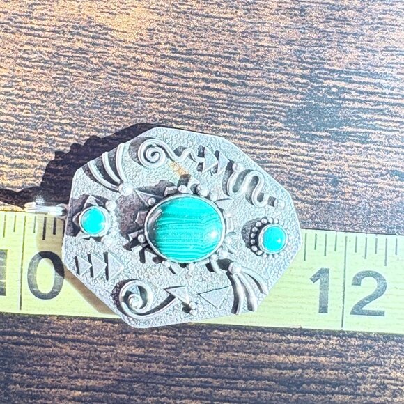 Sterling Silver 925 Malachite & Turquoise Native American Pendant 1.75" Length - Picture 7 of 9